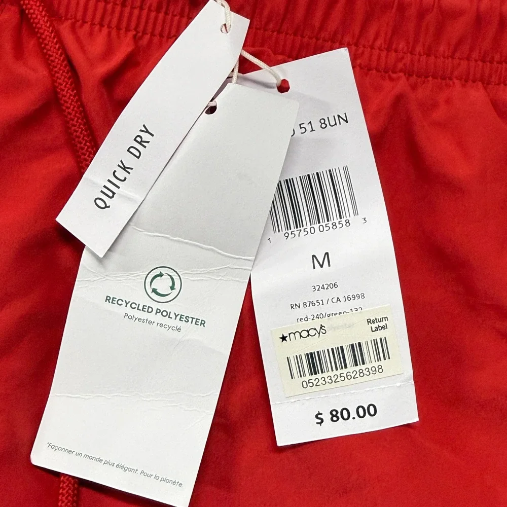 Lacoste Mens Red Quick Dry Swim Trunks Green Trim Medium Lined NWT Shorts